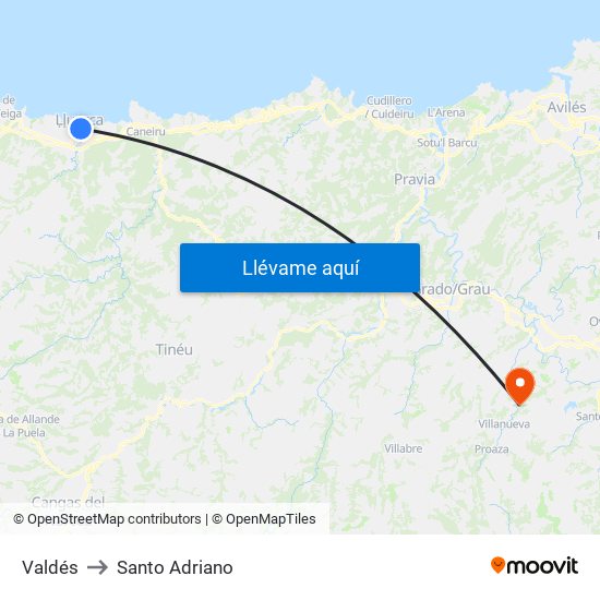 Valdés to Santo Adriano map