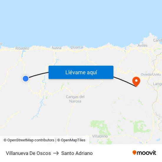 Villanueva De Oscos to Santo Adriano map