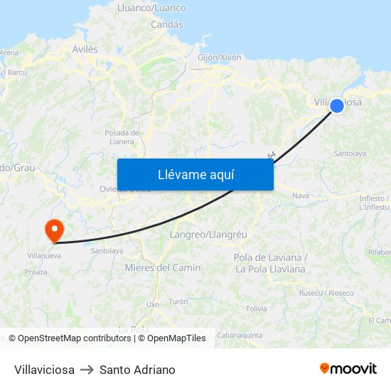 Villaviciosa to Santo Adriano map
