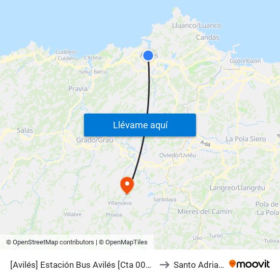 [Avilés]  Estación Bus Avilés [Cta 00161] to Santo Adriano map