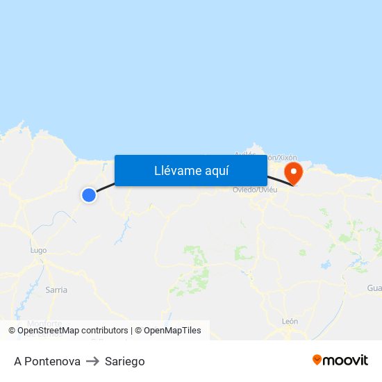A Pontenova to Sariego map