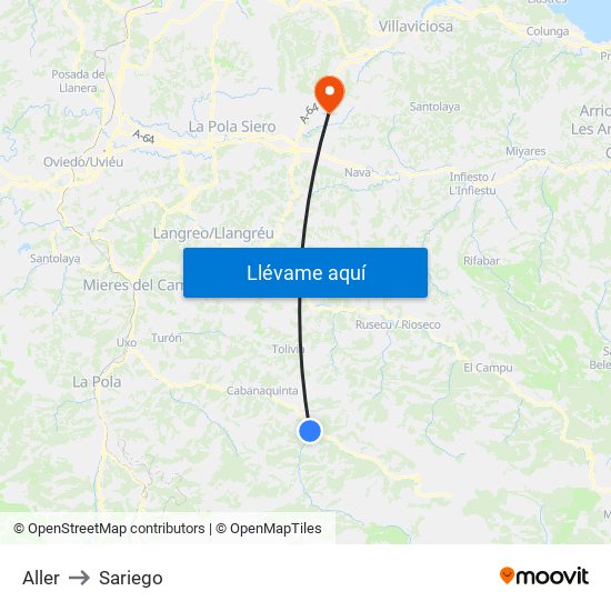 Aller to Sariego map