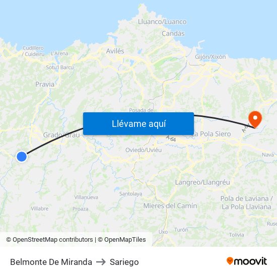 Belmonte De Miranda to Sariego map