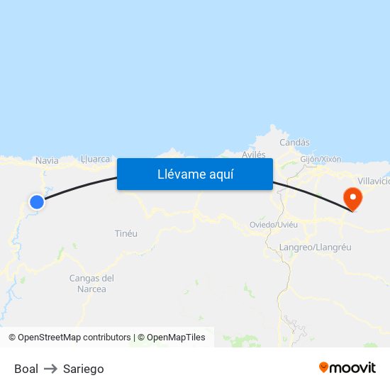 Boal to Sariego map