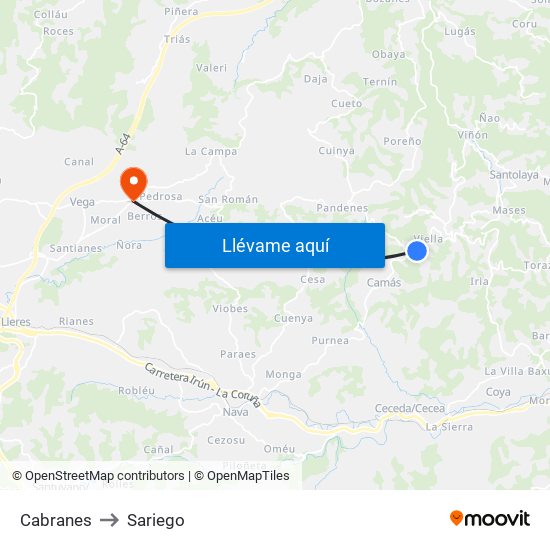Cabranes to Sariego map