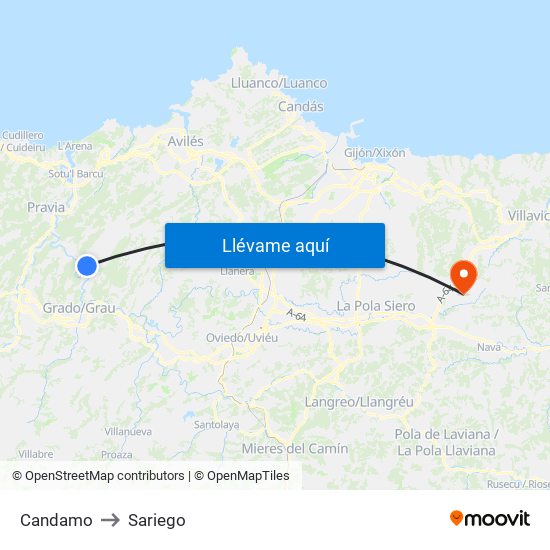Candamo to Sariego map