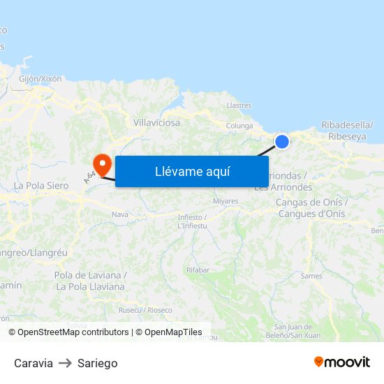 Caravia to Sariego map