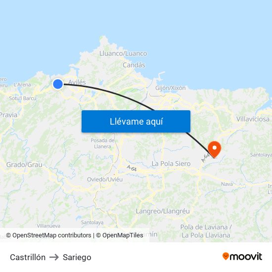Castrillón to Sariego map