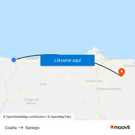Coaña to Sariego map
