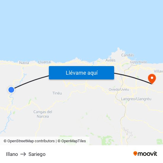 Illano to Sariego map