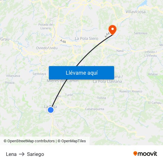 Lena to Sariego map