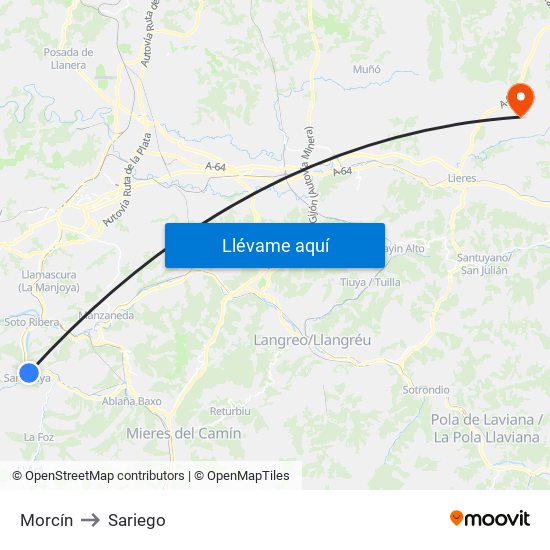 Morcín to Sariego map