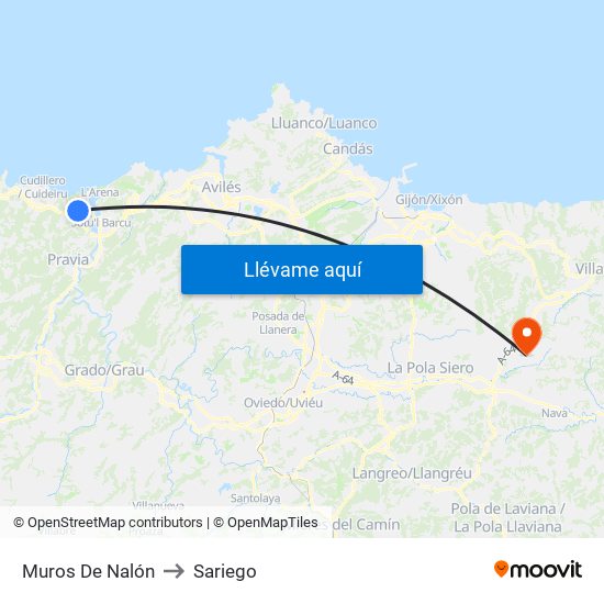 Muros De Nalón to Sariego map