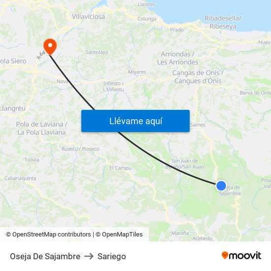 Oseja De Sajambre to Sariego map