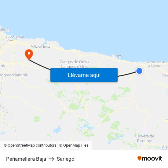 Peñamellera Baja to Sariego map