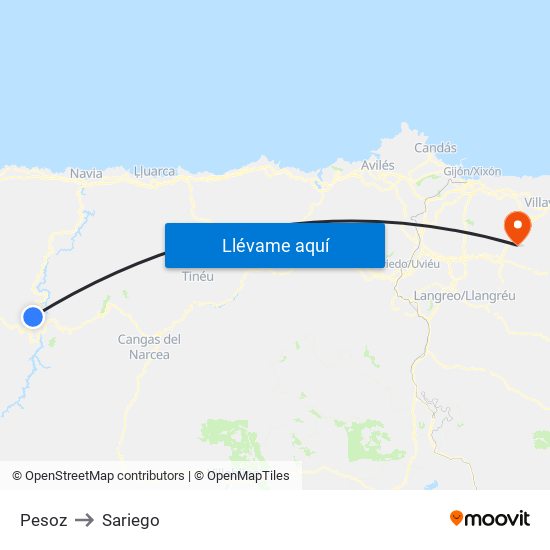 Pesoz to Sariego map