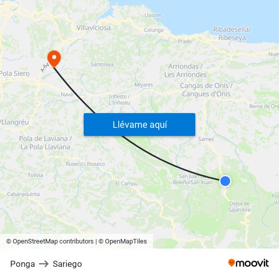 Ponga to Sariego map