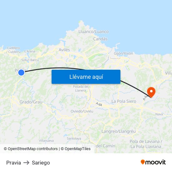 Pravia to Sariego map