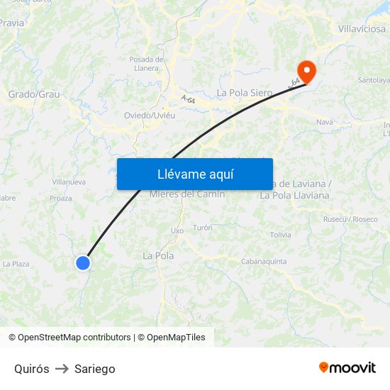 Quirós to Sariego map
