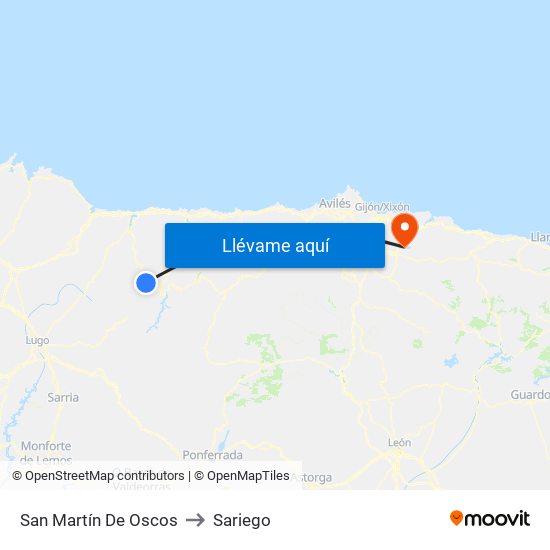 San Martín De Oscos to Sariego map