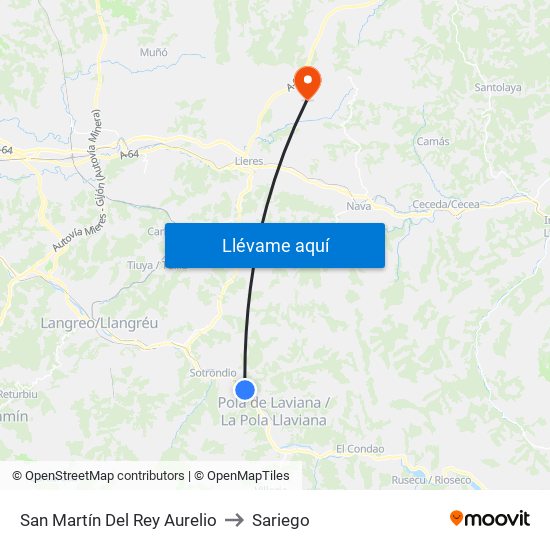 San Martín Del Rey Aurelio to Sariego map