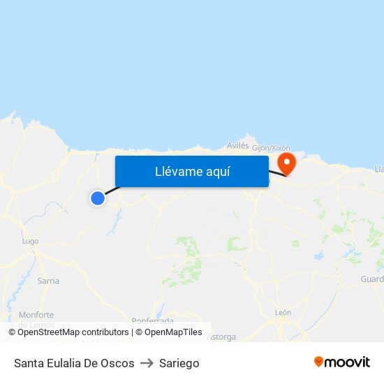 Santa Eulalia De Oscos to Sariego map