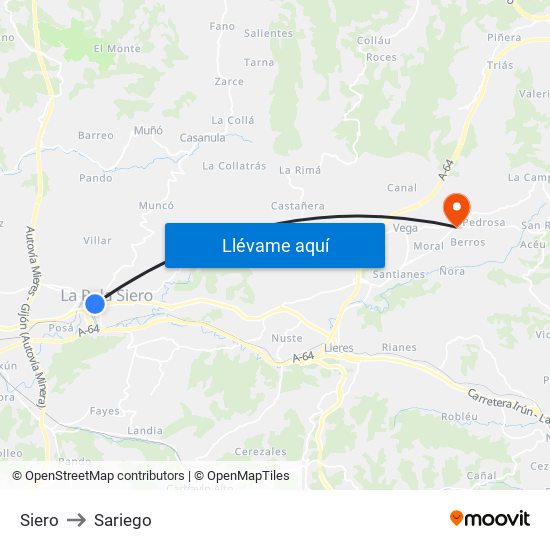 Siero to Sariego map