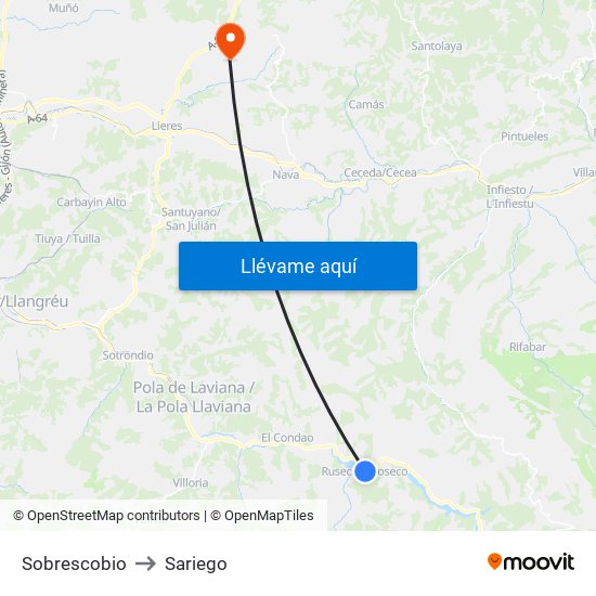 Sobrescobio to Sariego map