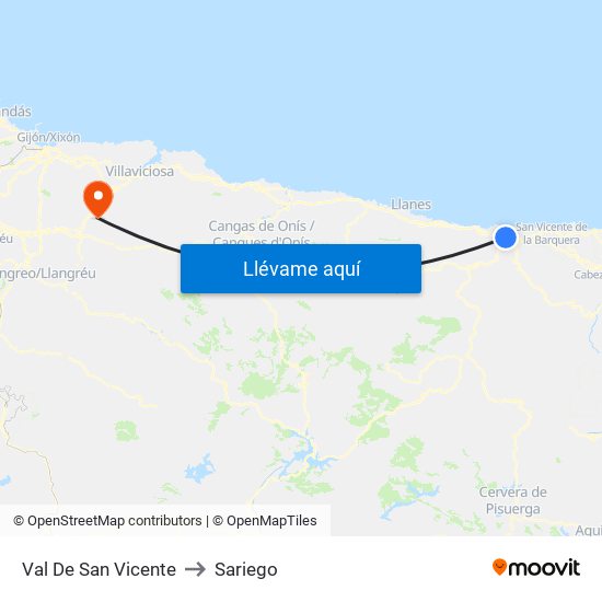 Val De San Vicente to Sariego map