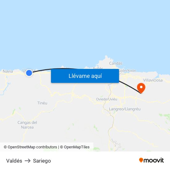 Valdés to Sariego map