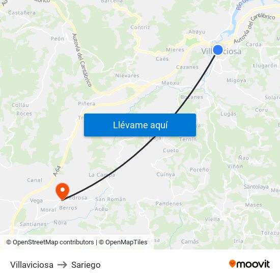 Villaviciosa to Sariego map