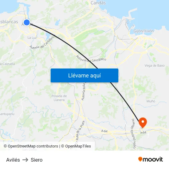 Avilés to Siero map