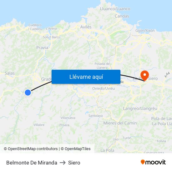 Belmonte De Miranda to Siero map
