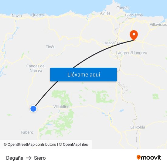 Degaña to Siero map