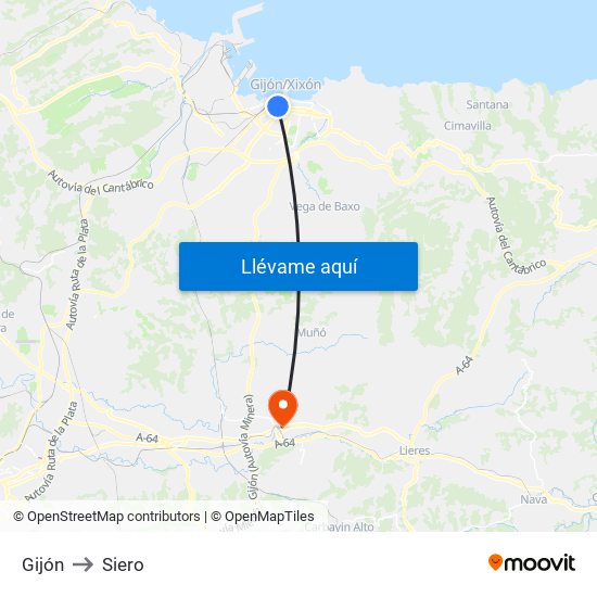 Gijón to Siero map