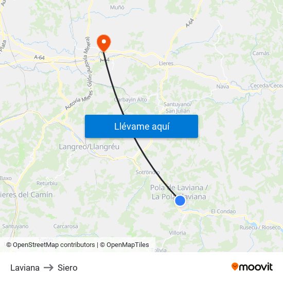 Laviana to Siero map