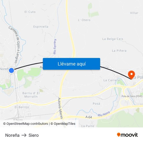 Noreña to Siero map