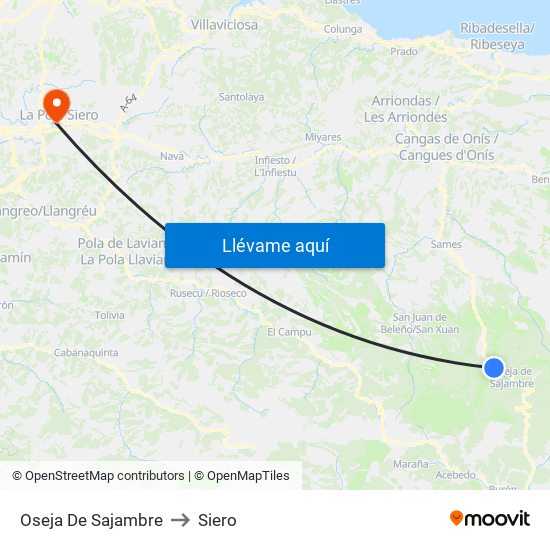 Oseja De Sajambre to Siero map