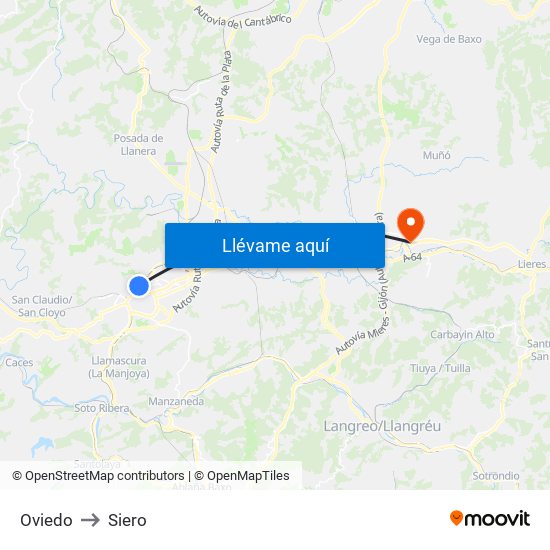Oviedo to Siero map