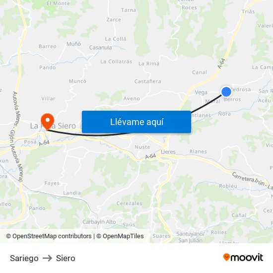 Sariego to Siero map