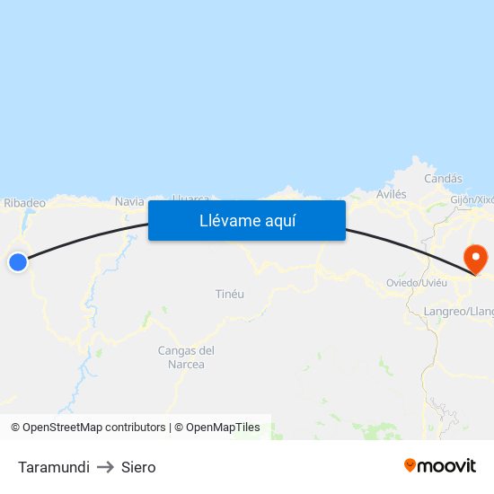 Taramundi to Siero map