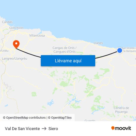 Val De San Vicente to Siero map