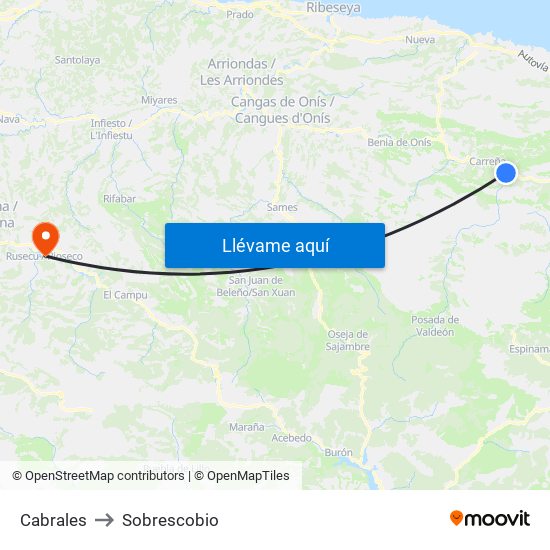 Cabrales to Sobrescobio map
