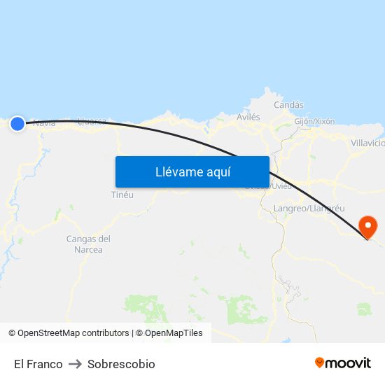 El Franco to Sobrescobio map