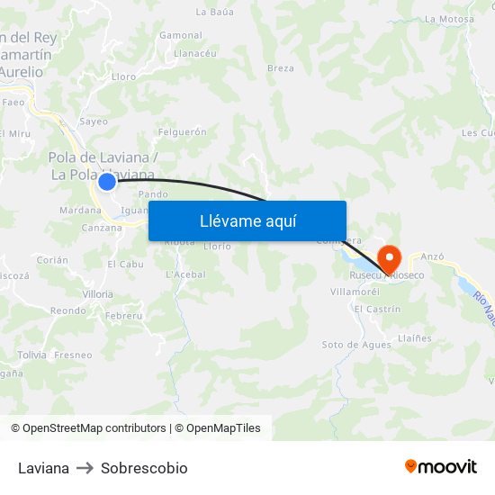 Laviana to Sobrescobio map