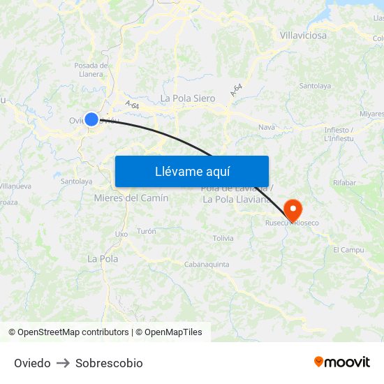 Oviedo to Sobrescobio map
