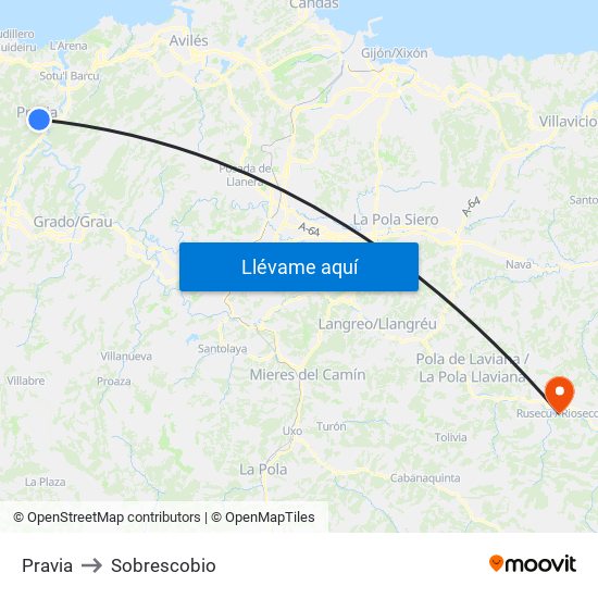 Pravia to Sobrescobio map