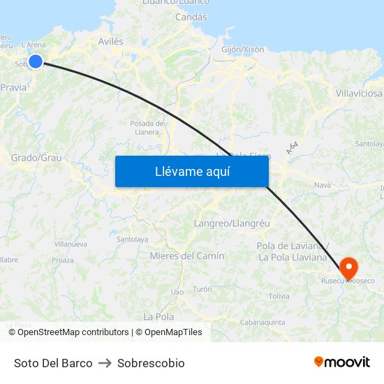 Soto Del Barco to Sobrescobio map