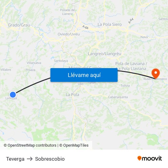 Teverga to Sobrescobio map