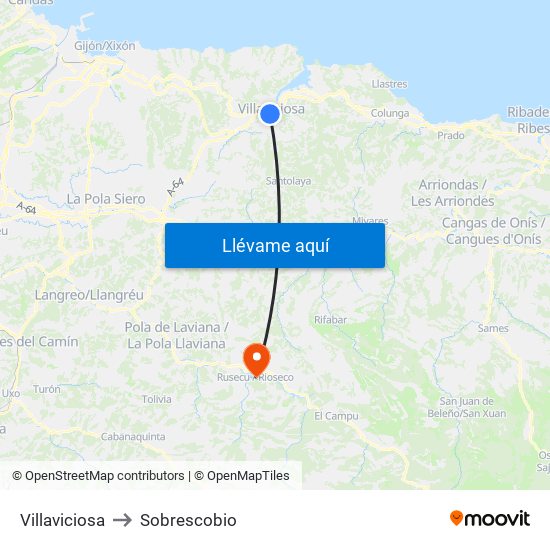 Villaviciosa to Sobrescobio map